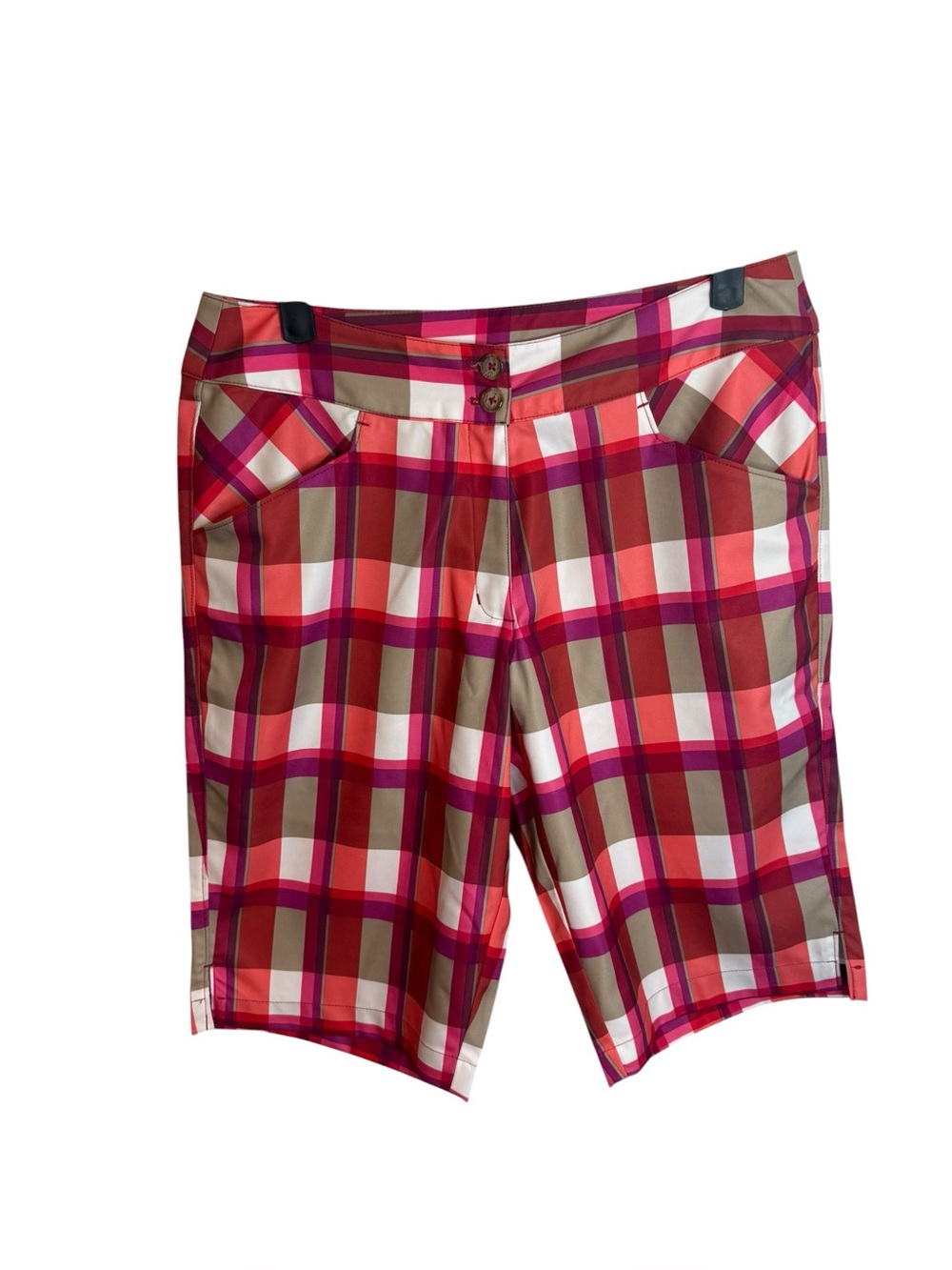 Nwot Callaway Pink and Beige Plaid Bermuda Golf Shorts